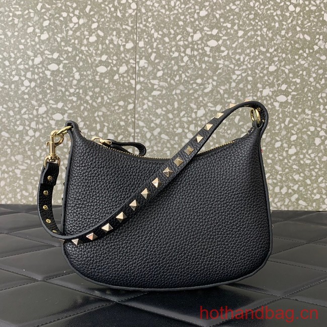 VALENTINO Rockstud calfskin small HOBO bag AG098 black