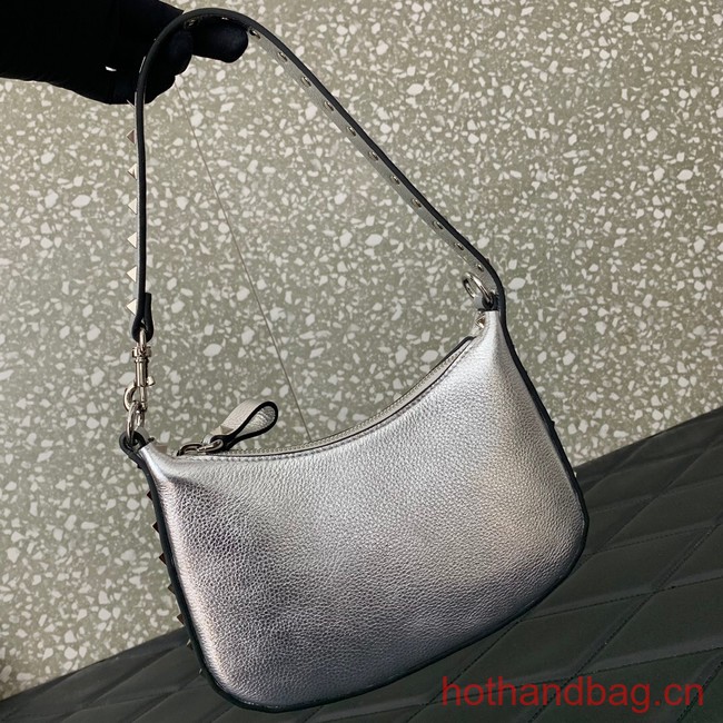 VALENTINO Rockstud calfskin small HOBO bag AG098 silver