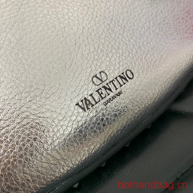 VALENTINO Rockstud calfskin small HOBO bag AG098 silver