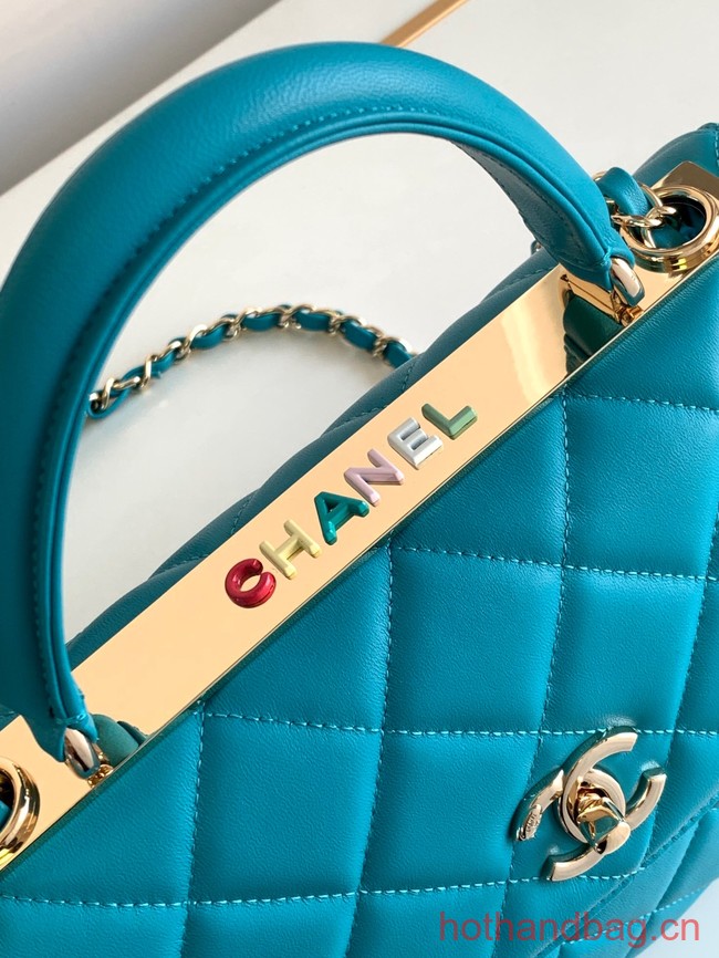 Chanel FLAP BAG WITH TOP HANDLE AS92236 sky blue