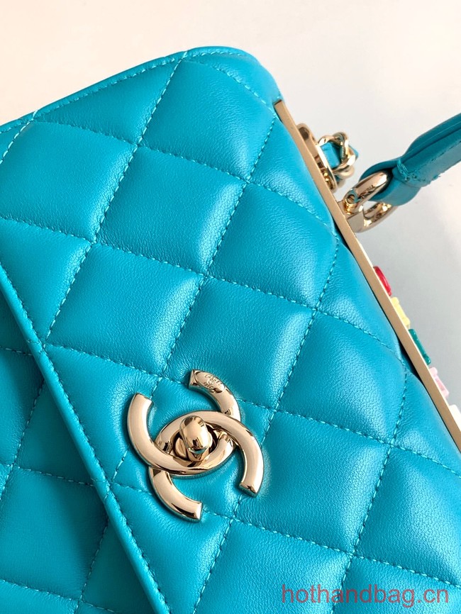 Chanel small FLAP BAG WITH TOP HANDLE AS92235 sky blue