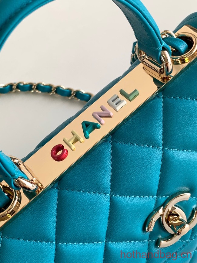 Chanel small FLAP BAG WITH TOP HANDLE AS92235 sky blue