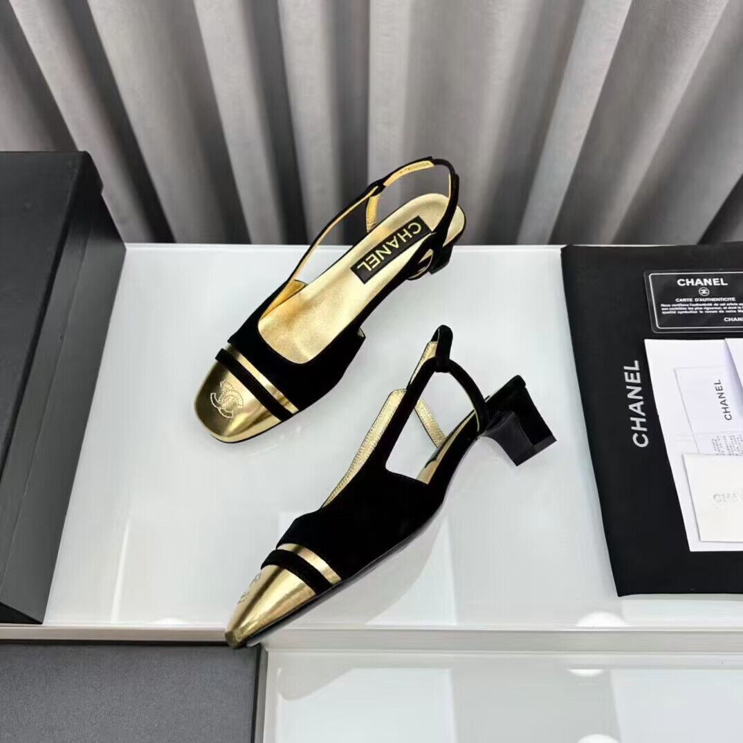 Chanel Shoes 35MM or 75MM Heels CH19032 Black&Gold
