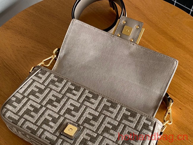 Fendi Baguette Chain Midi dove gray tapestry fabric bag with FF motif 8BR793