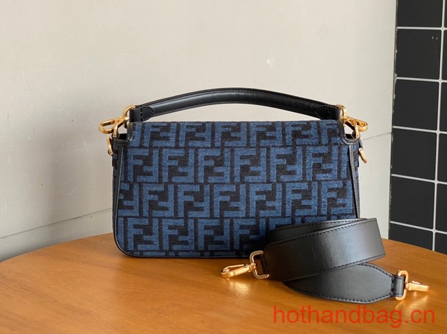 Fendi Baguette Chain Midi dove gray tapestry fabric bag with FF motif 8BR793 blue