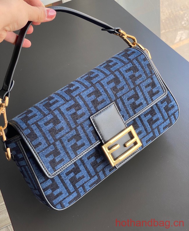 Fendi Baguette Chain Midi dove gray tapestry fabric bag with FF motif 8BR793 blue