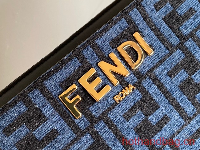 Fendi O Lock Zipper Brown FF jacquard fabric and leather bag F1068 blue