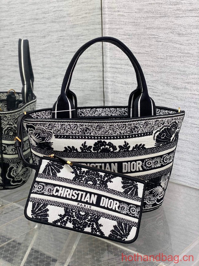 Dior HAT BASKET BAG White and Black Butterfly Bandana Embroider M1328CES