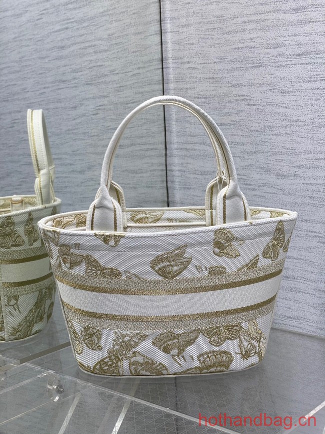 Dior HAT BASKET BAG White and Gold-tone Gradient Butterflies Embroidery M1328C