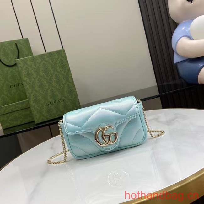 Gucci GG MARMONT SUPER MINI BAG 476433 Light blue iridescent quilted chevron leather