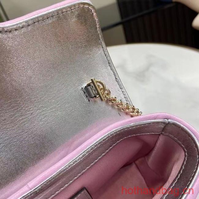 Gucci GG MARMONT SUPER MINI BAG 476433 Pink iridescent quilted chevron leather