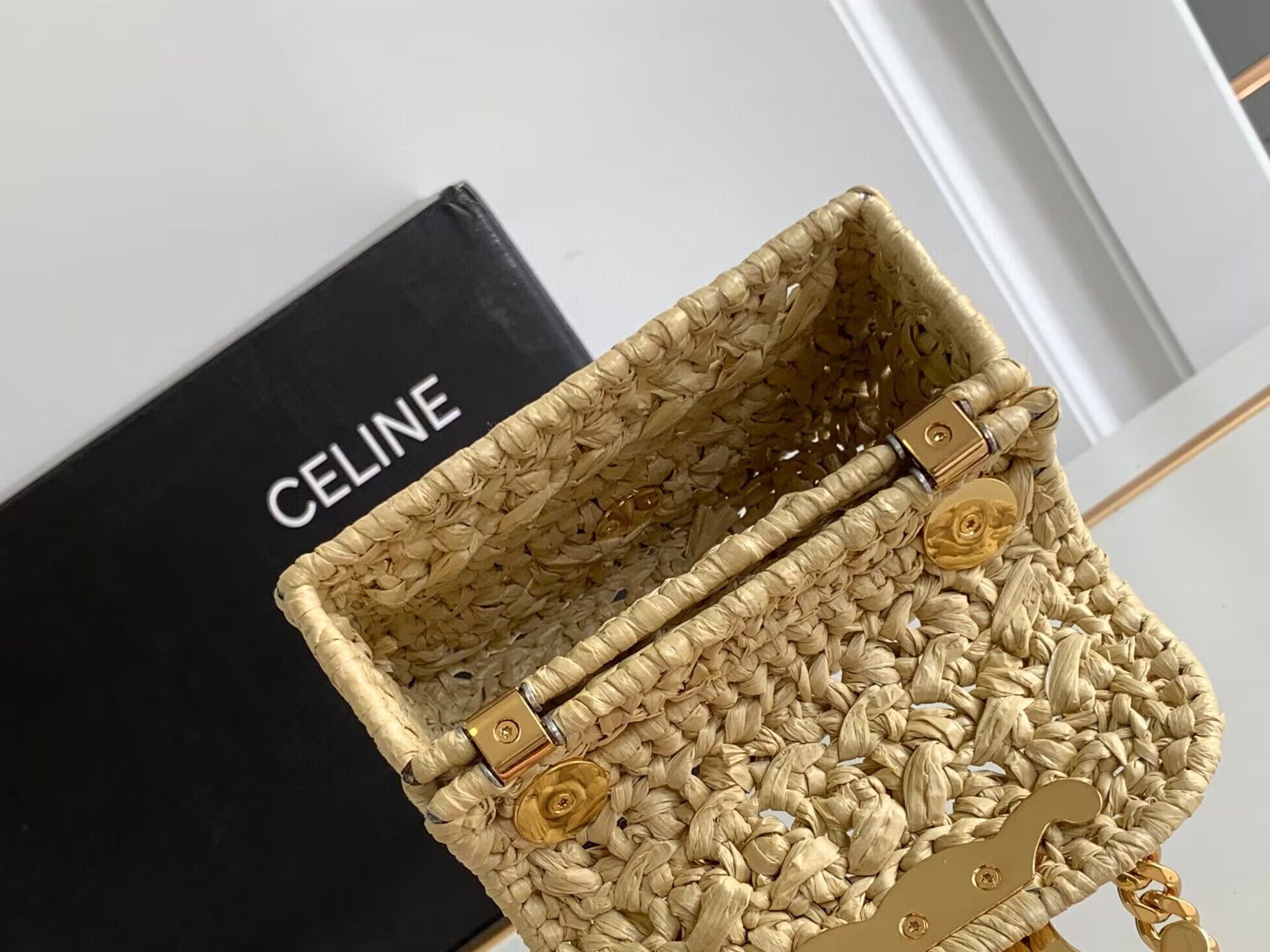 CELINE Mini Chain Claude IN Raffia Plein Soleil Bag 10513 CELINE Mini Chain Claude IN Raffia Plein Soleil Bag 10513