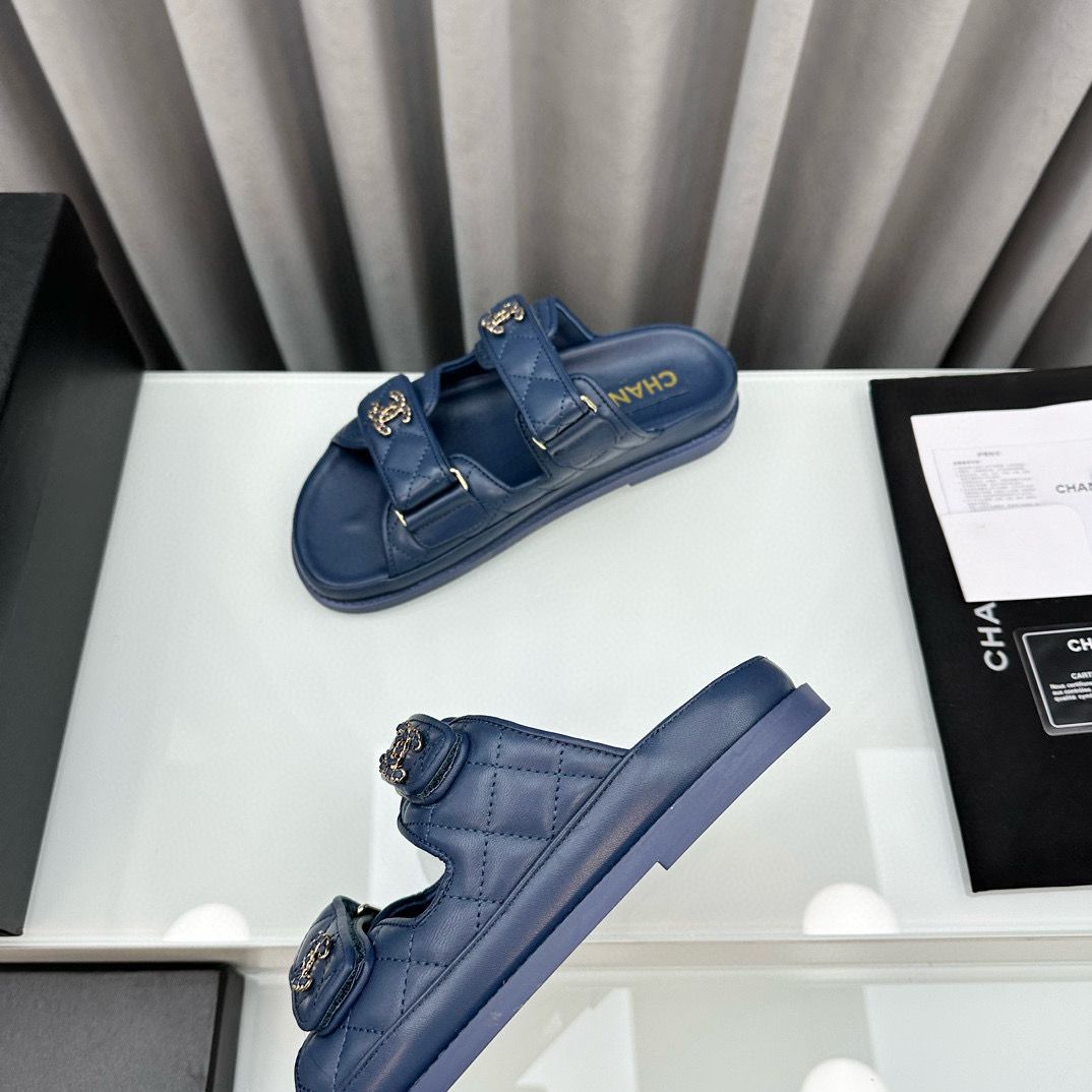 Hermes Original Leather Slipper Shoes HM30212 Dark Blue
