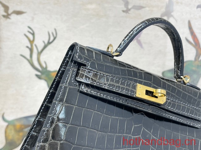 Hermes Kelly Shoulder Bags Original Crocodile Leather KL2766 black