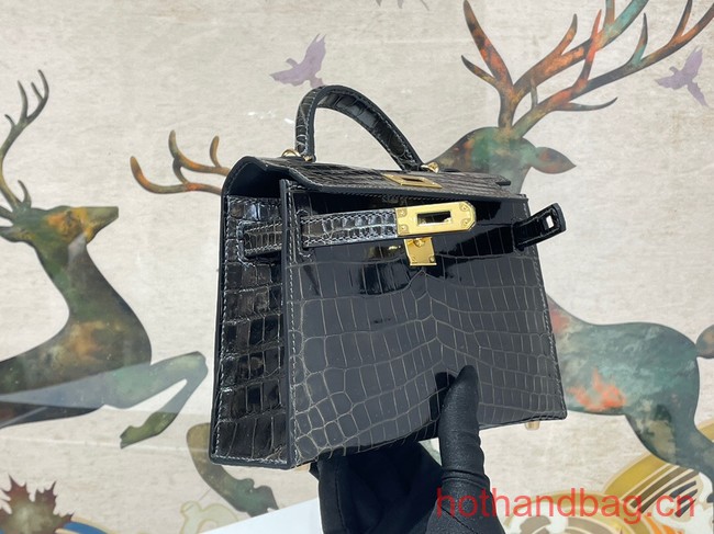 Hermes Kelly Shoulder Bags Original Crocodile Leather KL2766 black