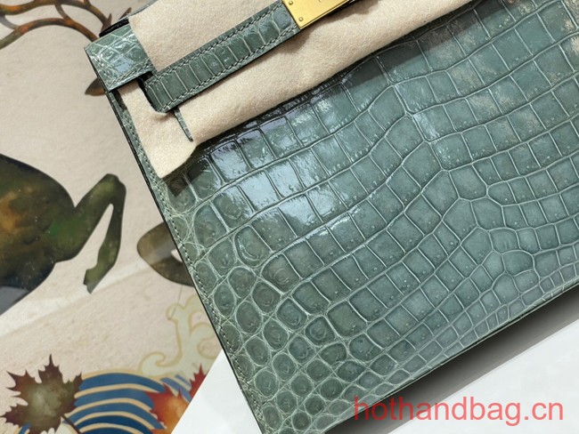 Hermes original Kelly Crocodile Leather 5525 gray&blue