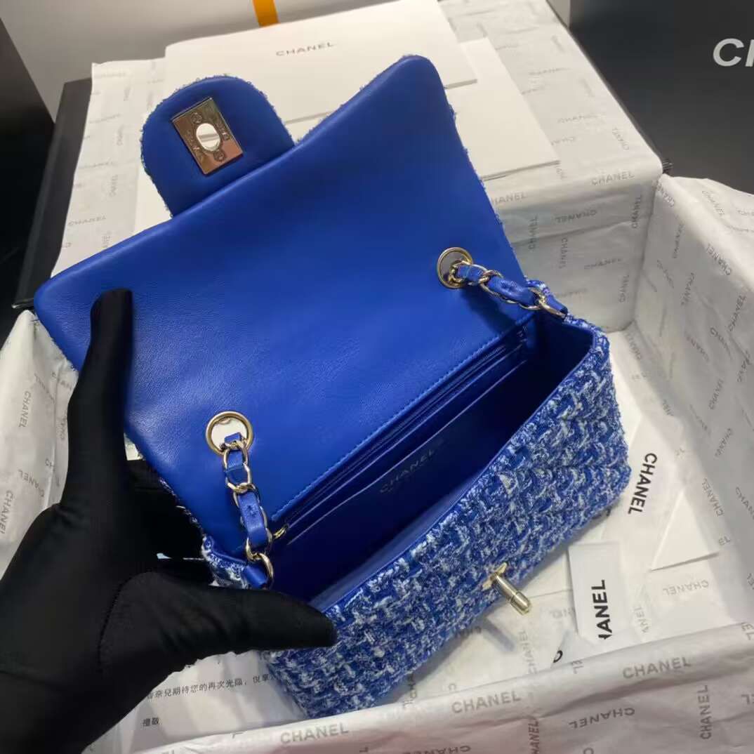 Chanel Tweed CLUTCH WITH CHAIN A01116 Blue