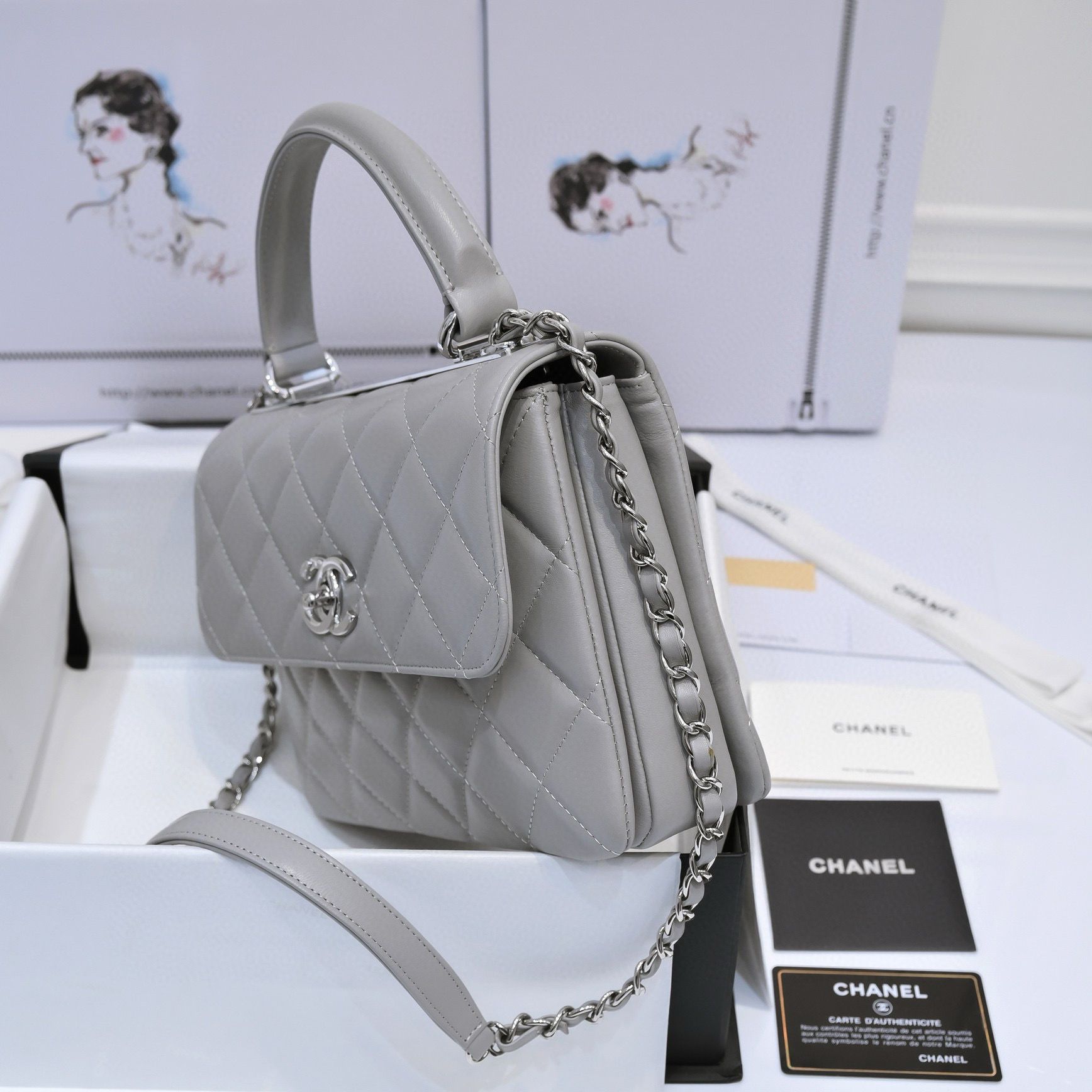 Chanel FLAP BAG WITH TOP HANDLE AS92236 gray