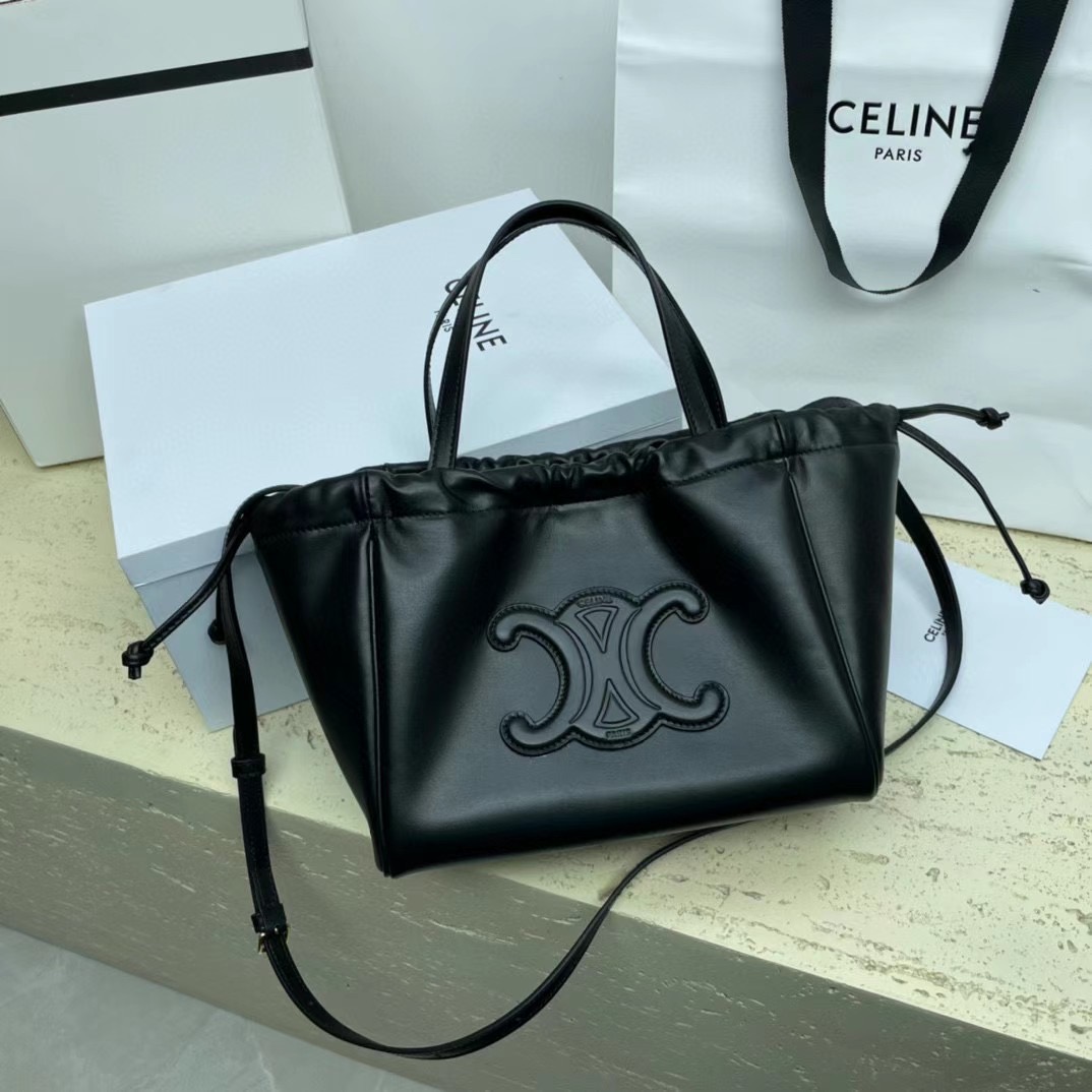 Celine SMALL CABAS DRAWSTRING CUIR TRIOMPHE IN GRAINED CALFSKIN 111013 black