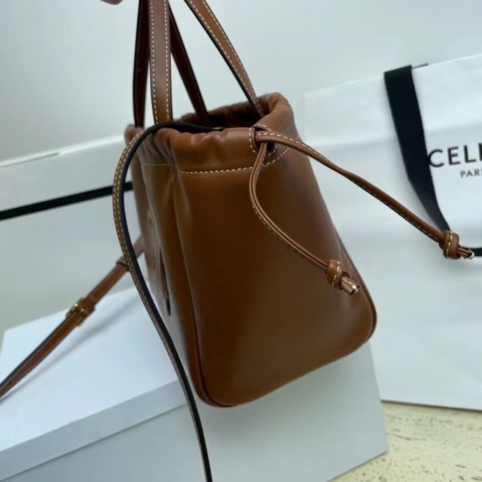 Celine SMALL CABAS DRAWSTRING CUIR TRIOMPHE IN GRAINED CALFSKIN 111013 brown