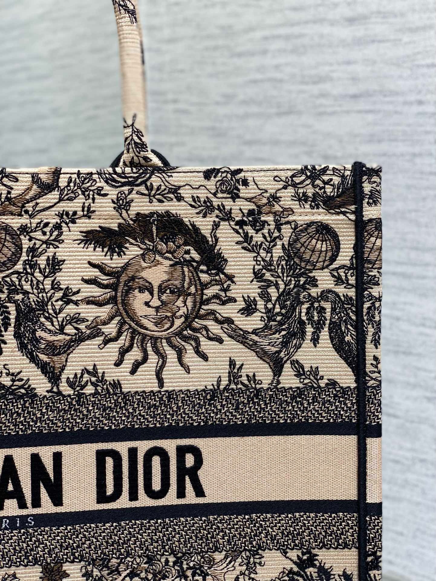 Dior Book Tote Beige and Black Toile de Jouy Soleil Embroidery  M1286ZECQ