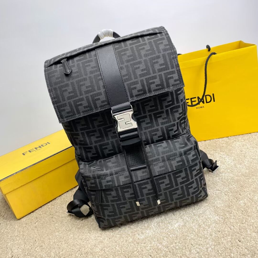 FF Jacquard Fendi Strike Medium fabric backpack F7602 BLACK