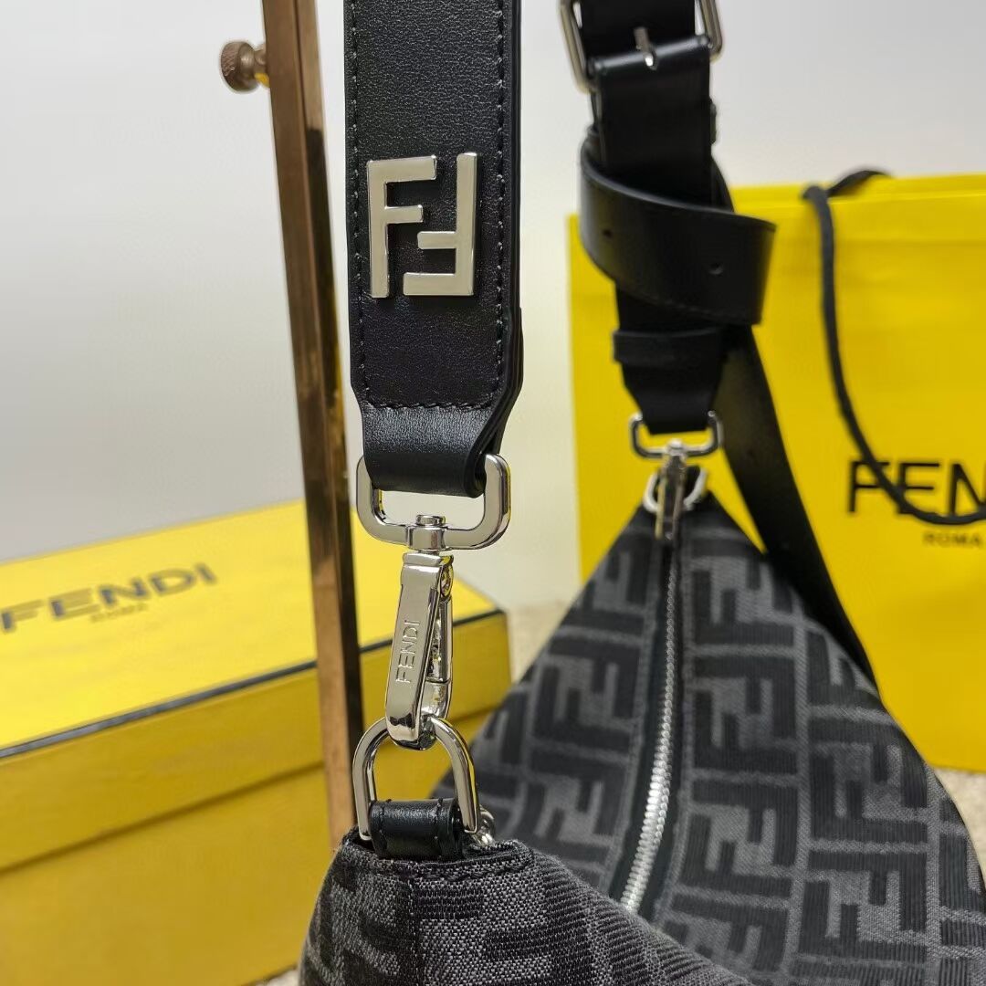 Fendi After FF Camellia-colored leather bag with laser-cut FF F7604 black