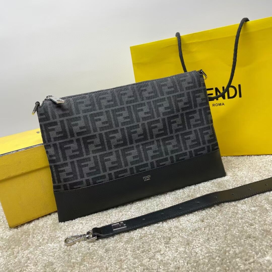 Fendi After FF Camellia-colored leather bag with laser-cut FF F7604 black