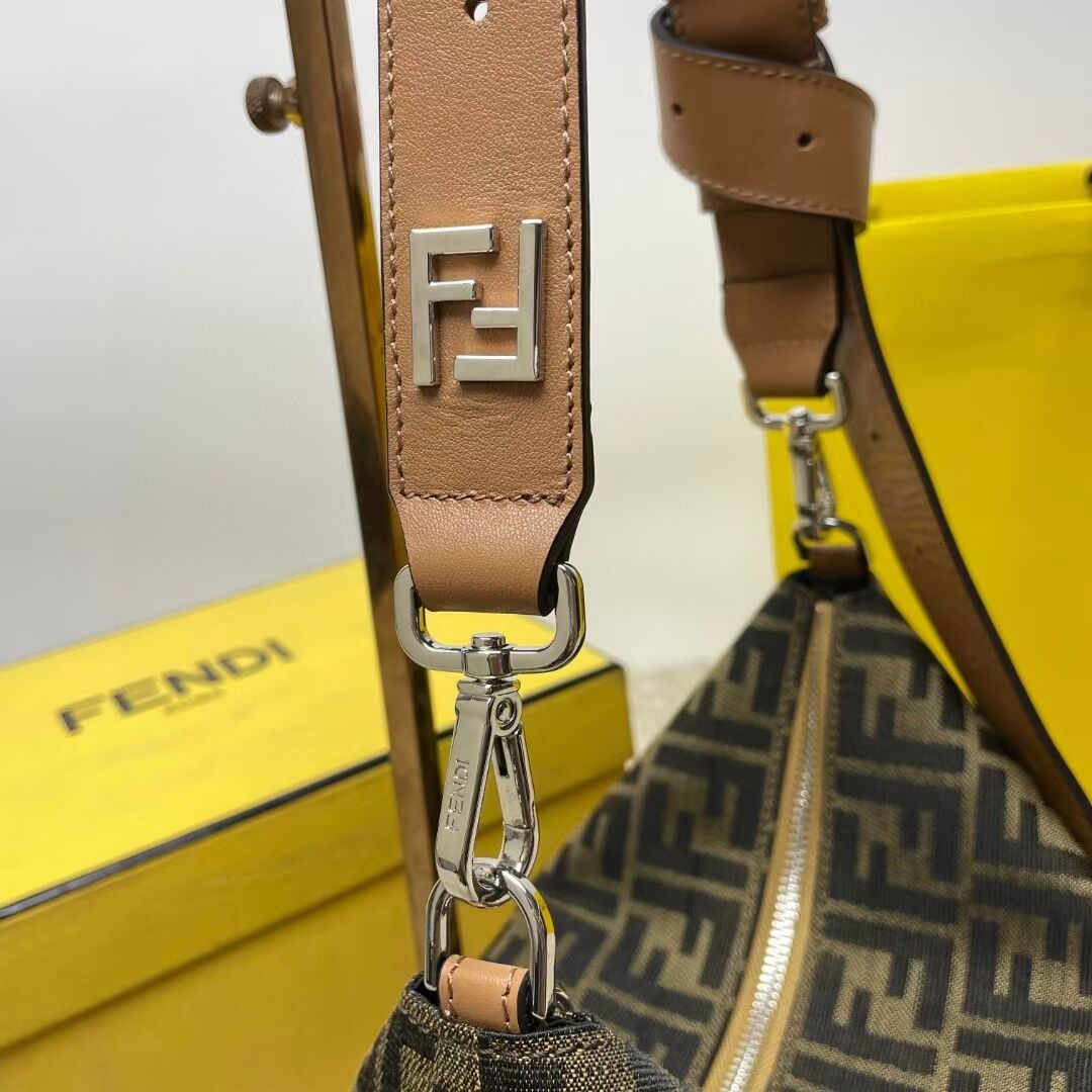 Fendi After FF Camellia-colored leather bag with laser-cut FF F7604 brown