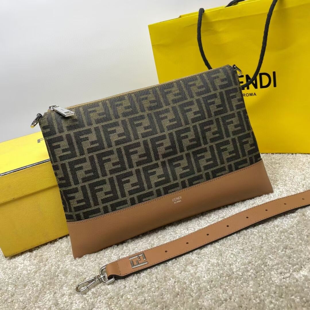 Fendi After FF Camellia-colored leather bag with laser-cut FF F7604 brown
