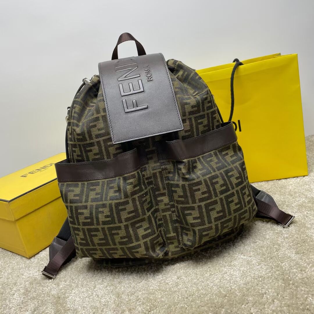 Fendi FF Jacquard Fendi Strike Medium fabric backpack 7VZ070A brown