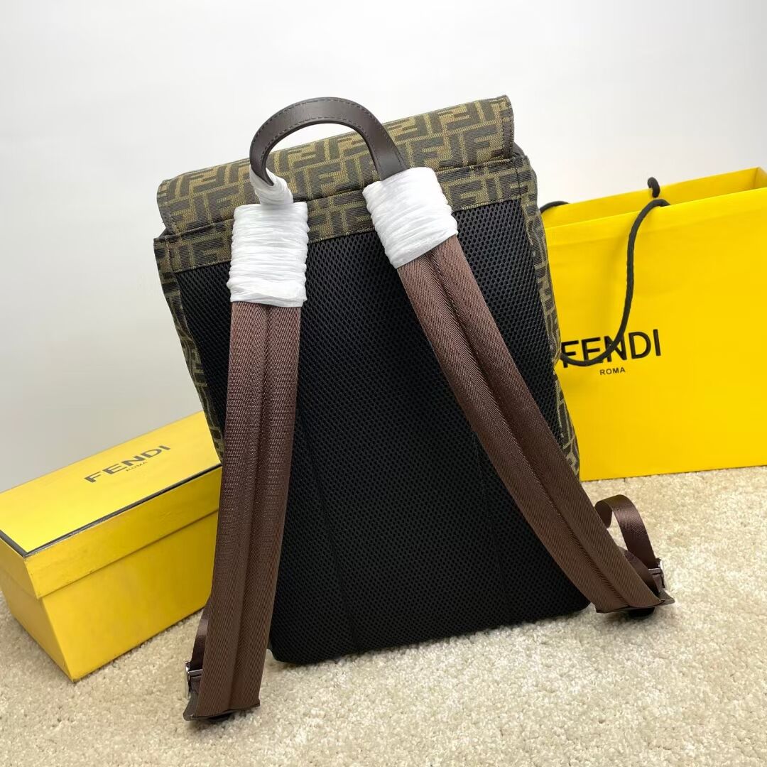 Fendi FF Jacquard Strike Medium fabric backpack F7602 Brown