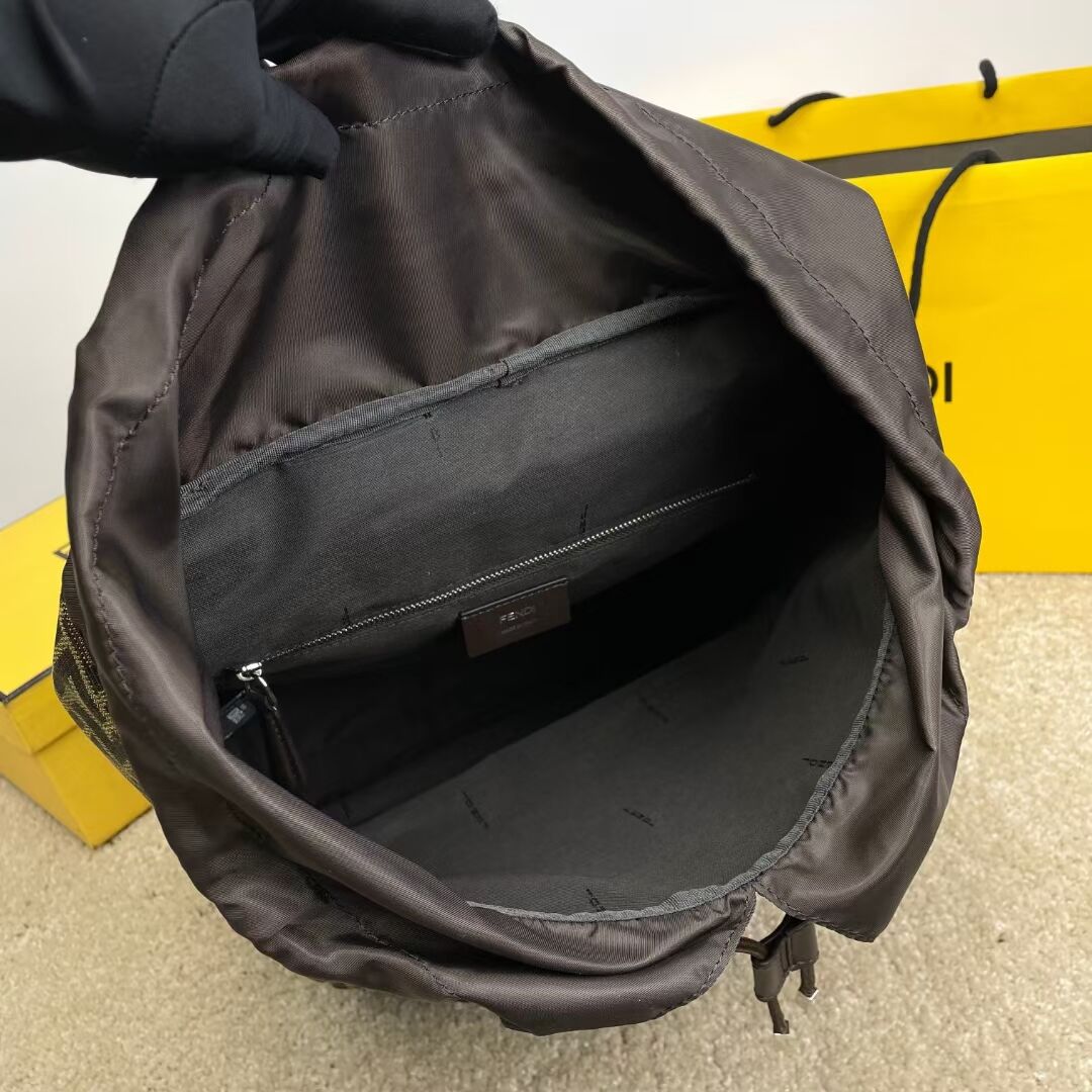 Fendi FF Jacquard Strike Medium fabric backpack F7602 Brown