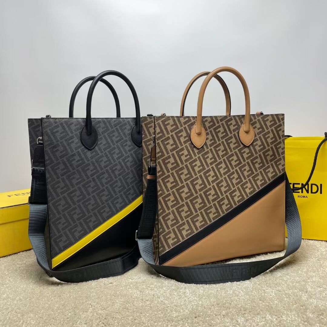 Fendi x FRGMT brown FF fabric bag Shopper F7678 black