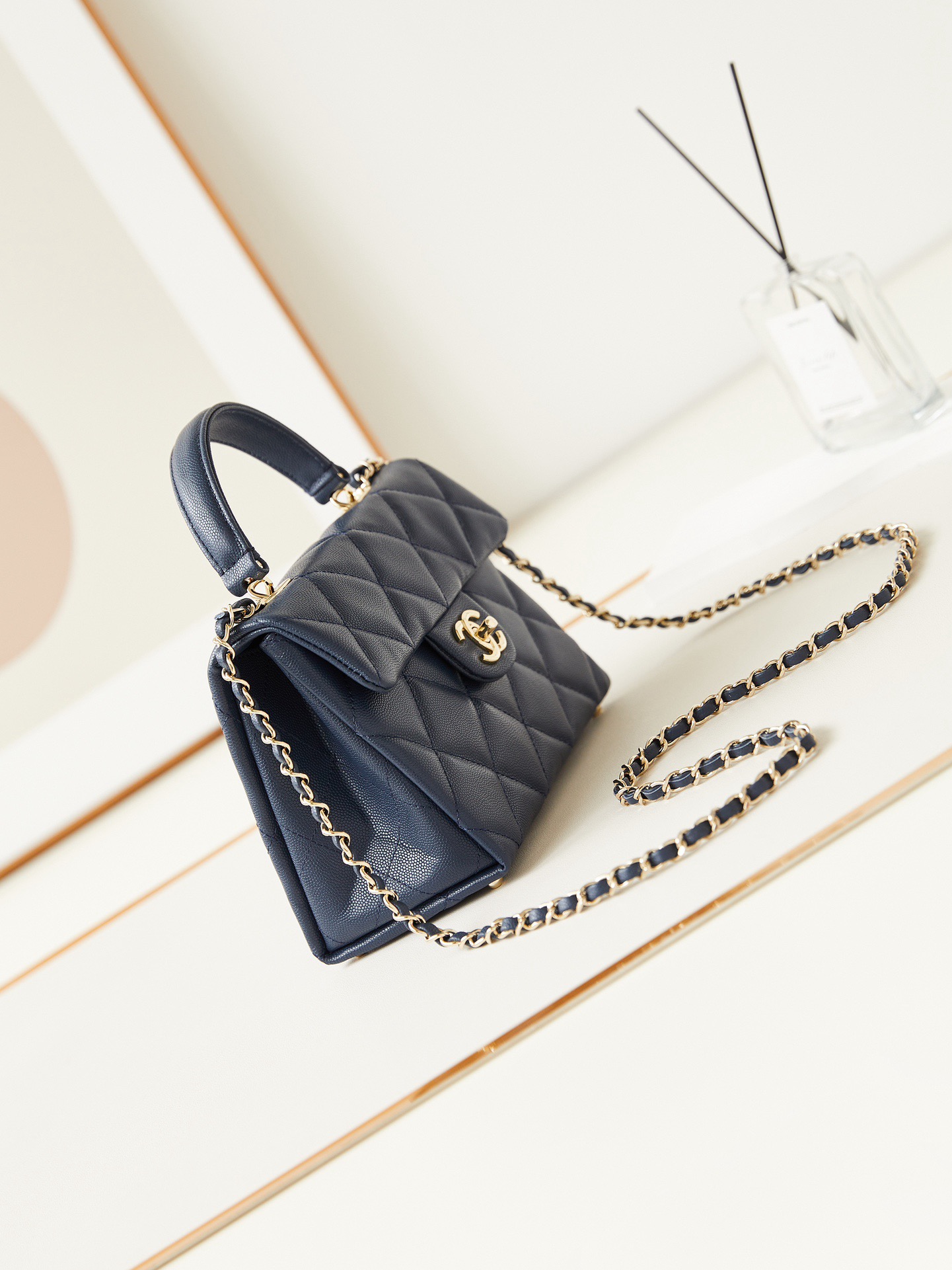 Chanel FLAP BAG WITH TOP HANDLE AS4711 DARK BLUE