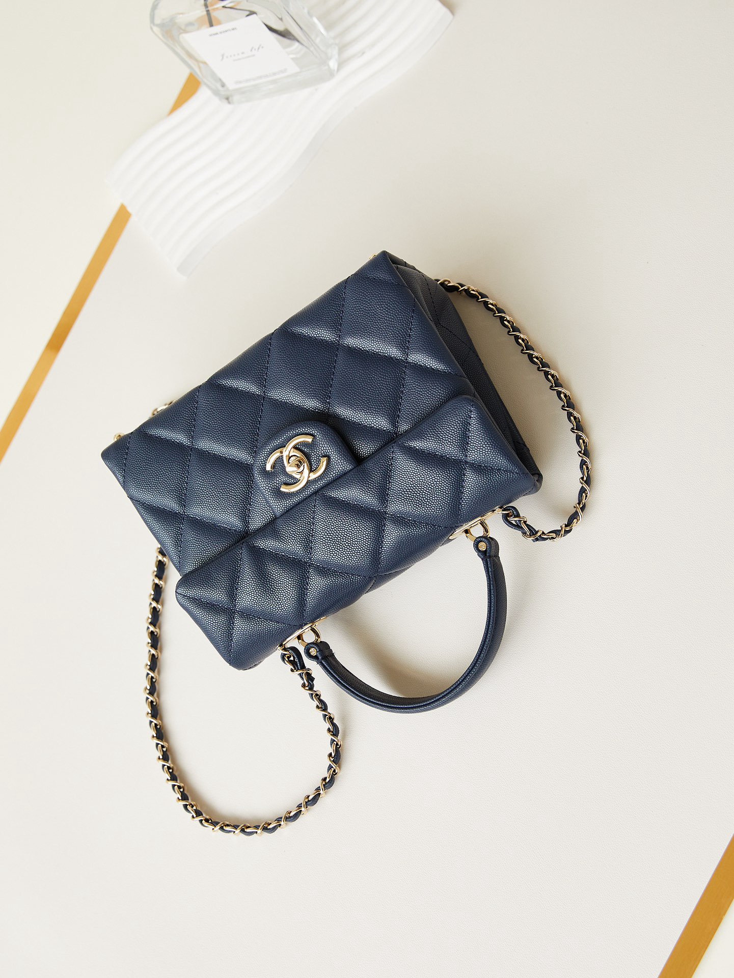 Chanel FLAP BAG WITH TOP HANDLE AS4711 DARK BLUE