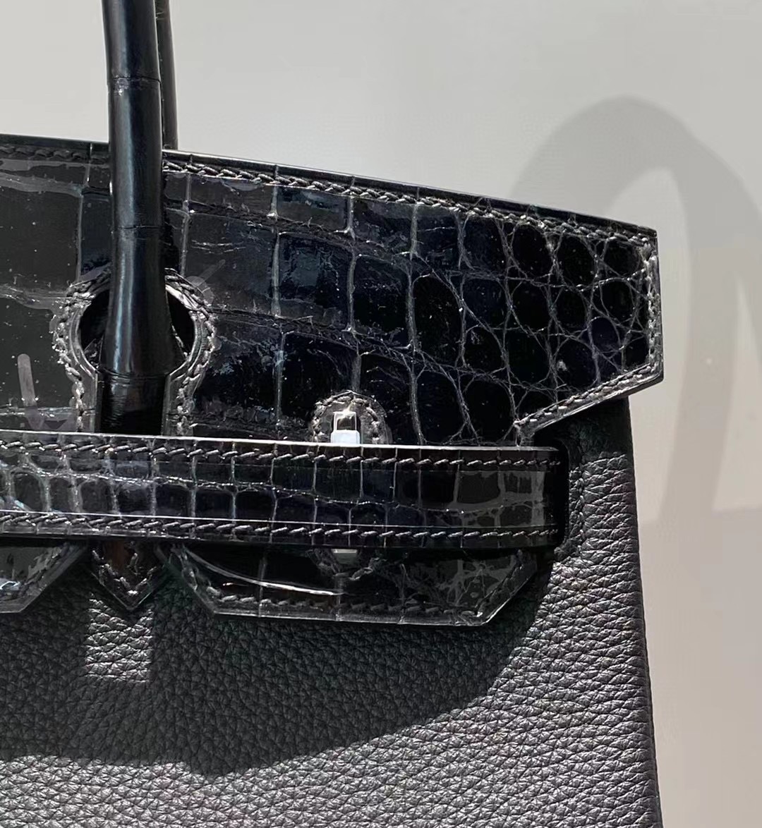 Hermes Birkin Bag Original Leather crocodile togo HBK2530 black&Silver