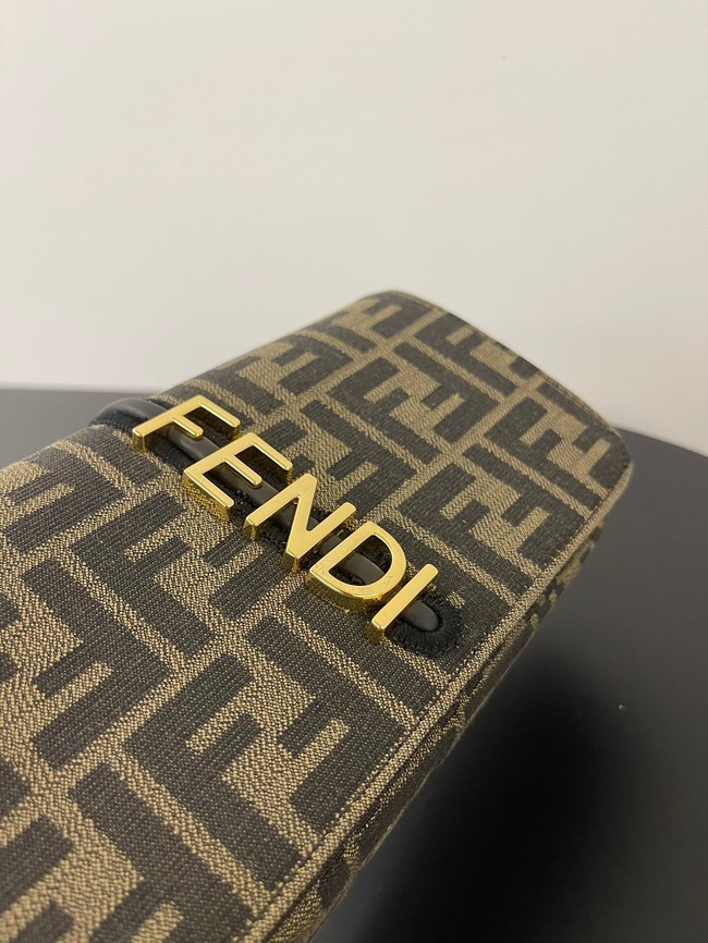 Fendi small FF jacquard fabric and leather bag F3670 Brown