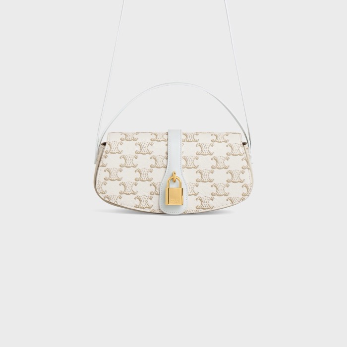 CELINE CLUTCH ON STRAP TABOU IN TRIOMPHE CANVAS AND CALFSKIN 101592 WHITE