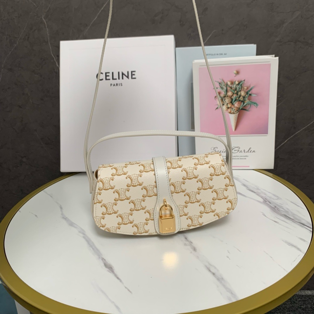 CELINE CLUTCH ON STRAP TABOU IN TRIOMPHE CANVAS AND CALFSKIN 101592 WHITE