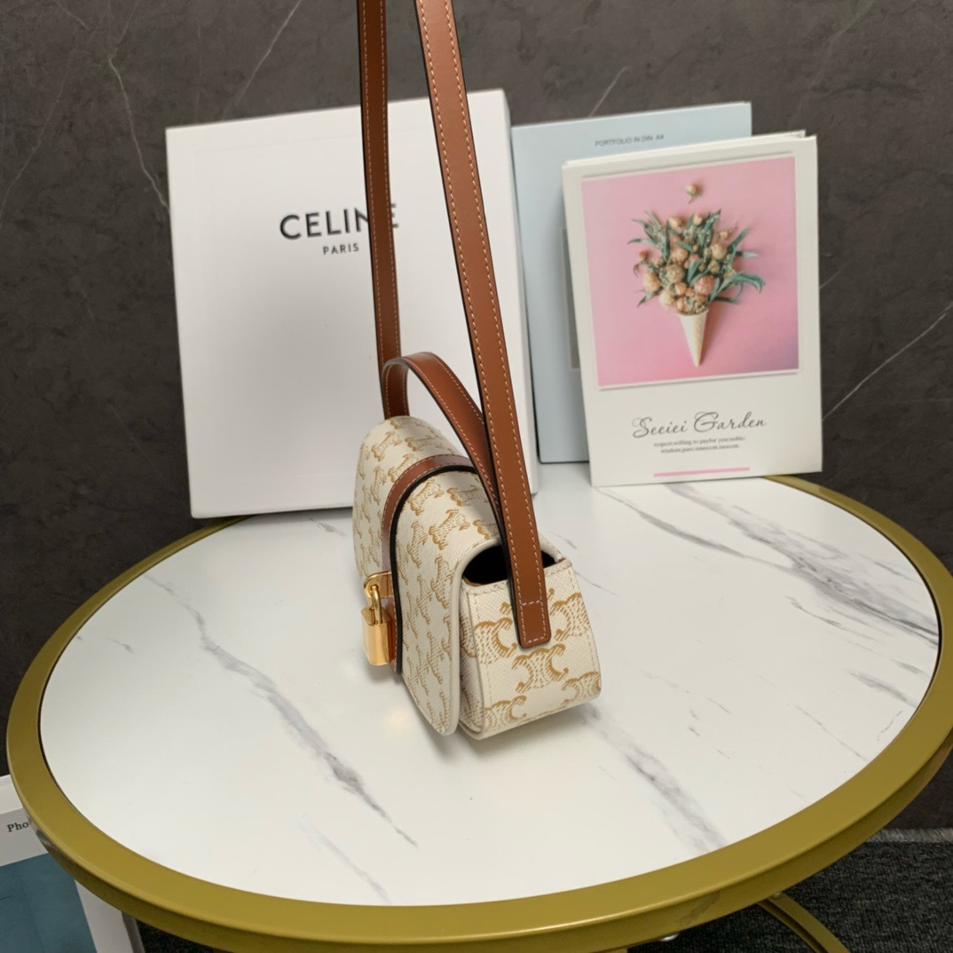 CELINE CLUTCH ON STRAP TABOU IN TRIOMPHE CANVAS AND CALFSKIN 101592 WHITE&TAN