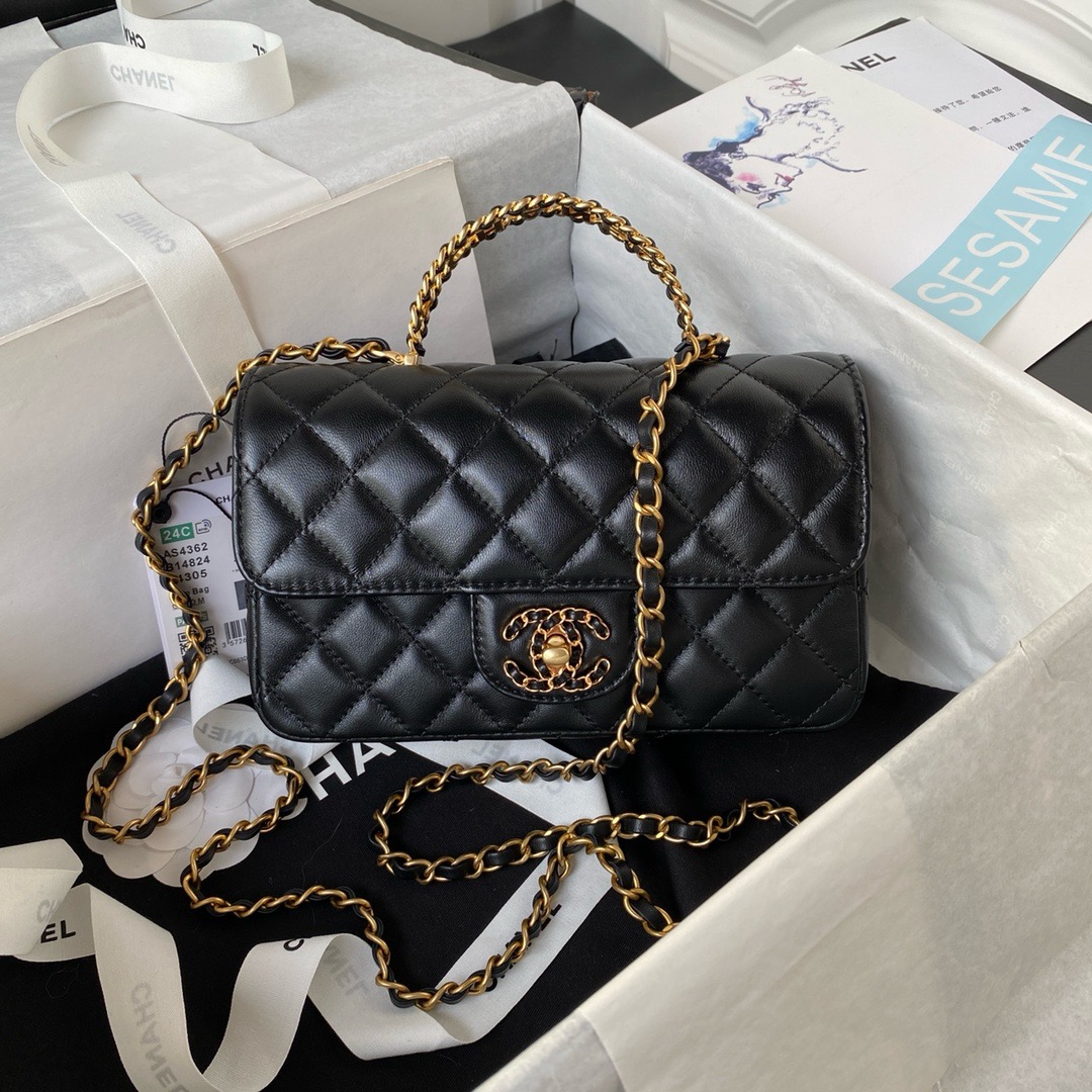 CHANEL FLAP PHONE HOLDER WITH CHAIN AS4362 BLACK