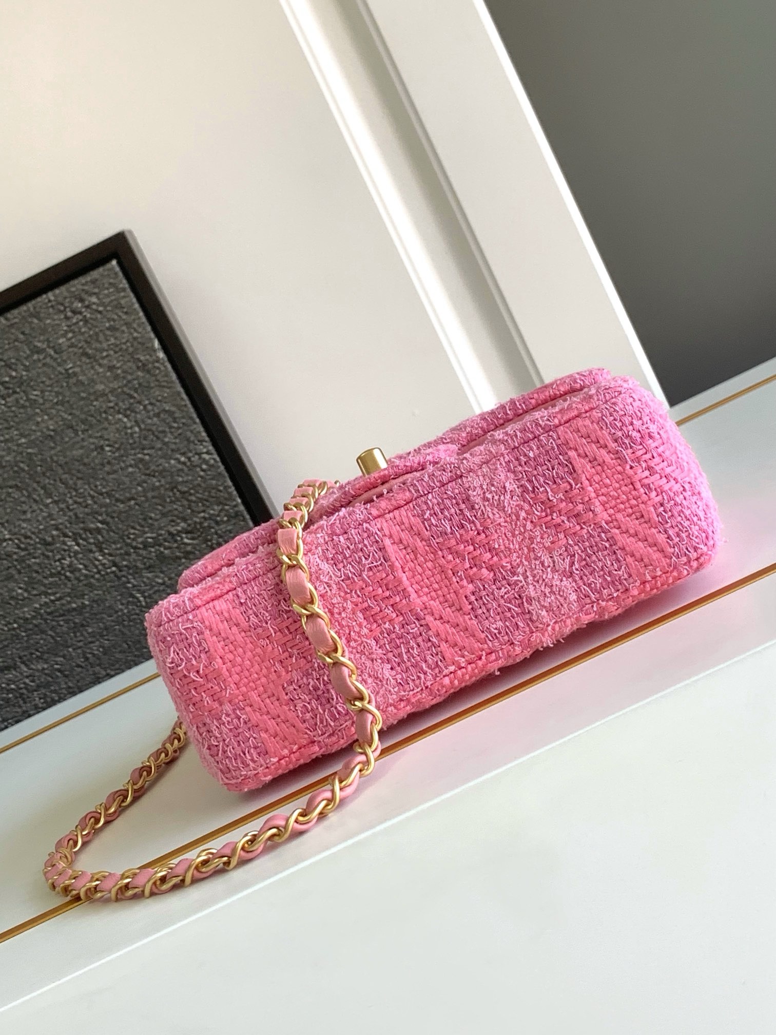 CHANEL MINI FLAP BAG Cotton Tweed AS4385 pink