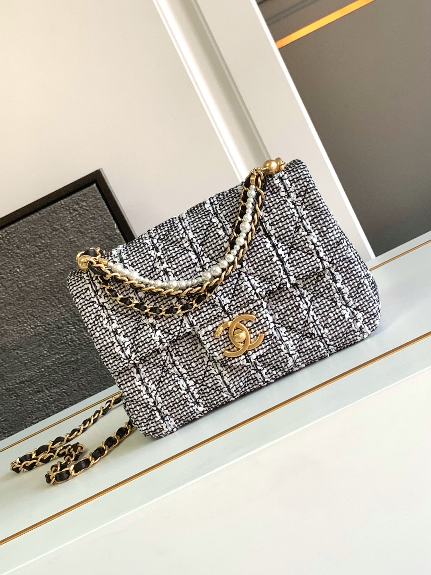 Chanel SMALL FLAP BAG Cotton Tweed AS4384 GRAY