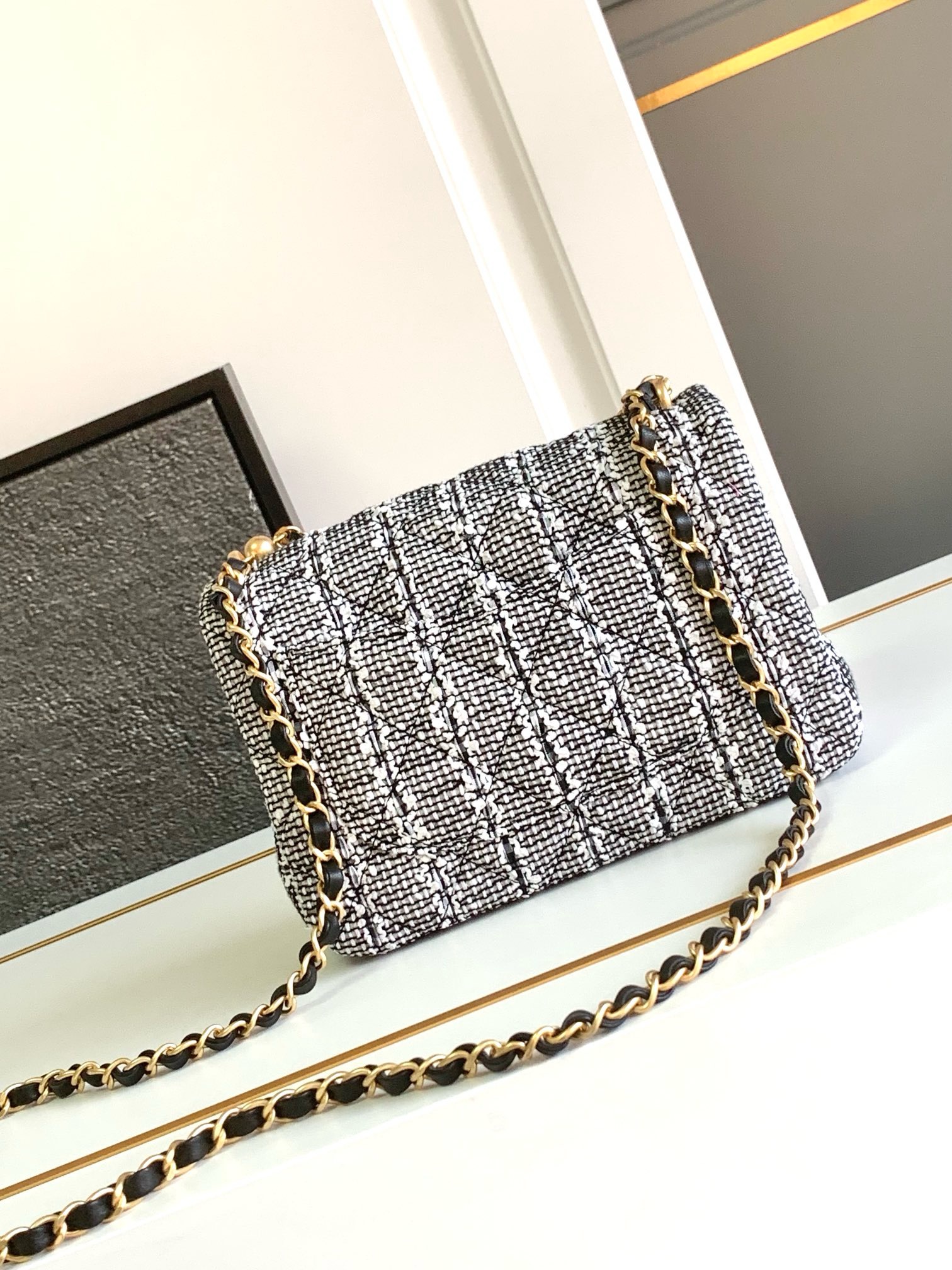 Chanel SMALL FLAP BAG Cotton Tweed AS4384 GRAY