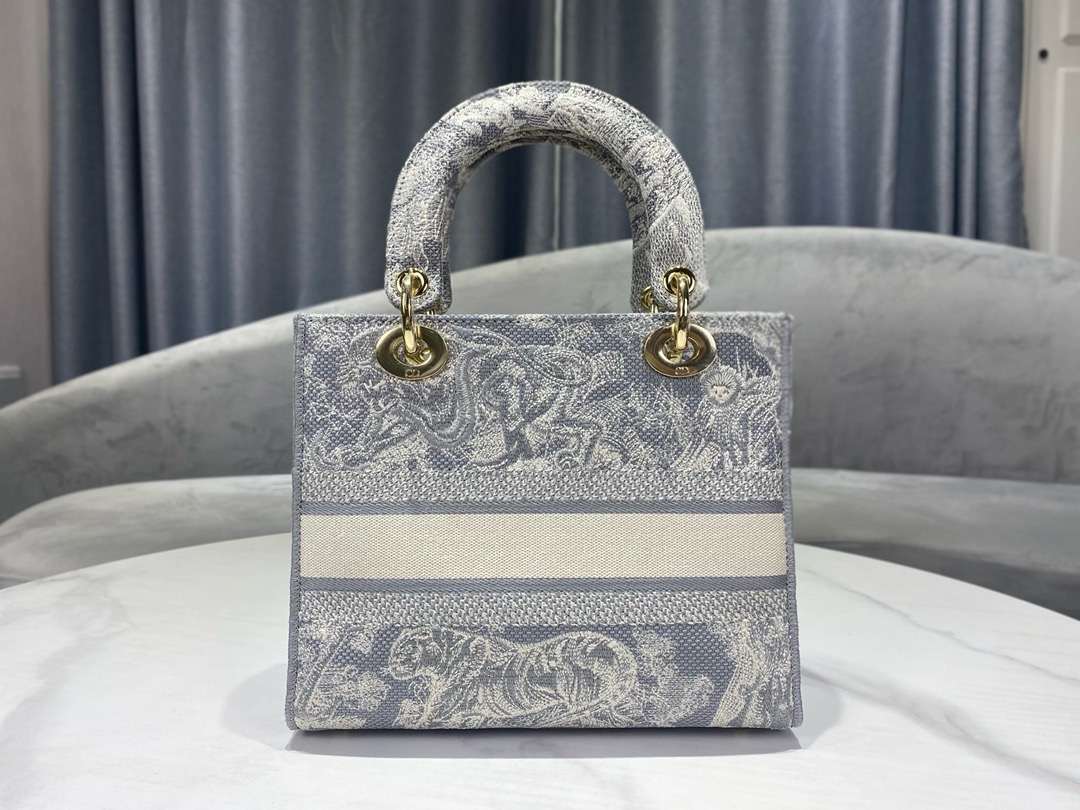 DIOR Medium Lady D-Lite Bag Toile de Jouy Embroidery M0565OTD light gray