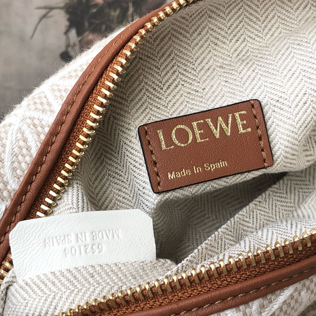 Loewe small Miniature Anagram Jacquard and cow leather bag 651421 Hazel&tan