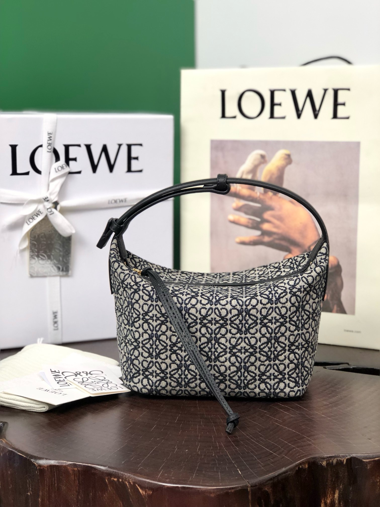 Loewe small Miniature Anagram Jacquard and cow leather bag 651421 black