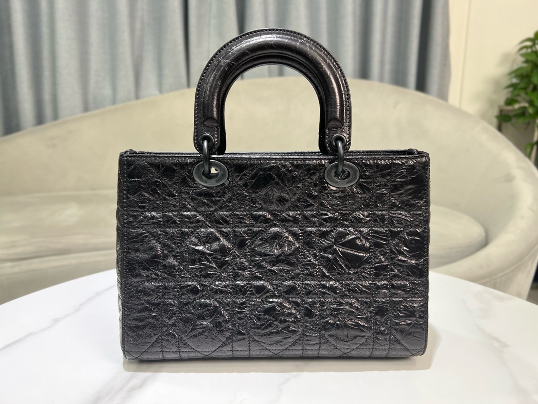 Medium Lady D-Sire My ABCDior Bag Black Macrocannage Crinkled Calfskin M1151S