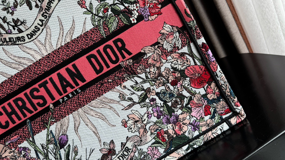 Large Dior Book Tote Ecru Multicolor Dior 4 Saisons Ete Soleil Embroidery M1286ZEBH pink